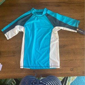 Cherokee blue, gray, white rash guard swim kids size XL (16), UPF 50+, NWT